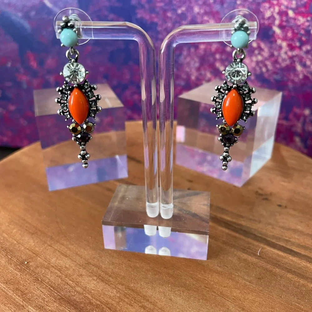 NWT‎ * Express Silver and Orange Dangle Earrings